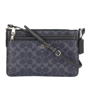 Coach East West Crossbody F29725 Navy Monogram Like New & Pouch